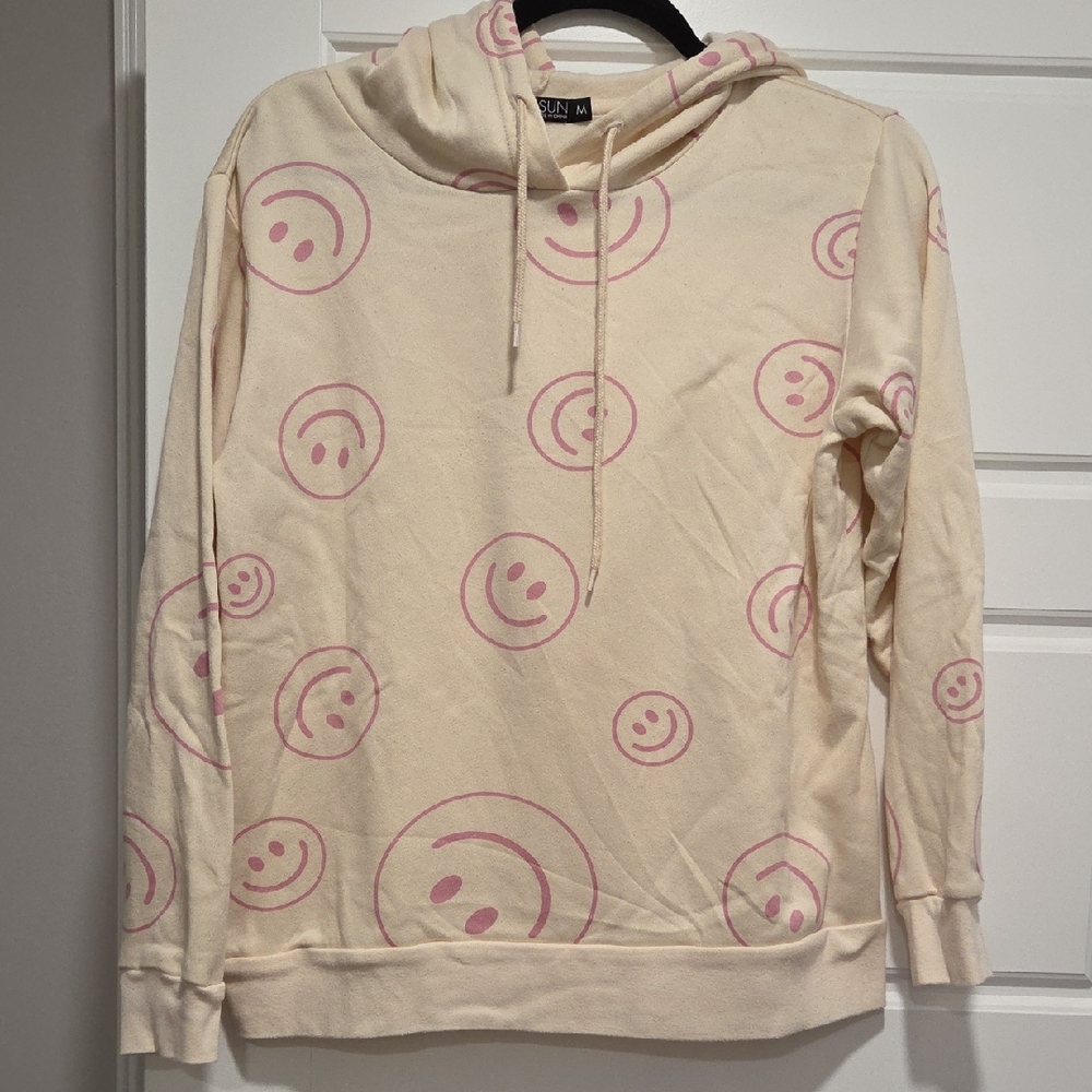 Fifth Sun Cream and Pink Smiley Face Hoodie